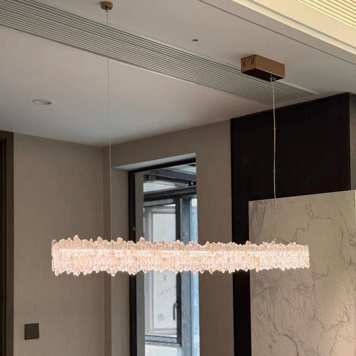 Modern Style Linear Natural Crystal Chandelier