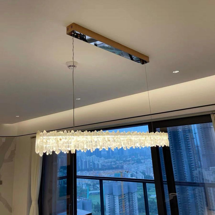 Modern Style Linear Natural Crystal Chandelier