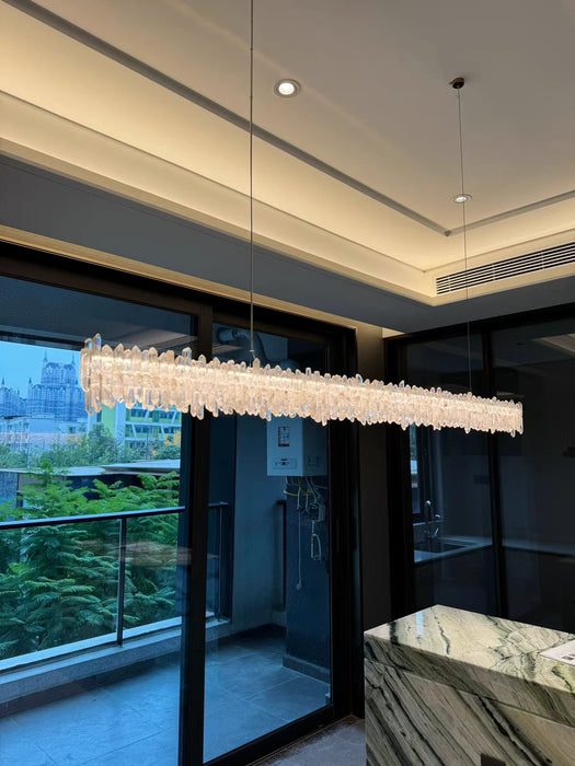 Modern Style Linear Natural Crystal Chandelier