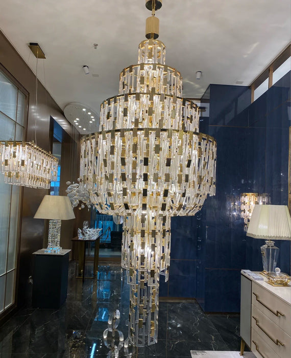 Luxury Multi-tiered Crystal Glass Buckles Chandelier for High-ceiling