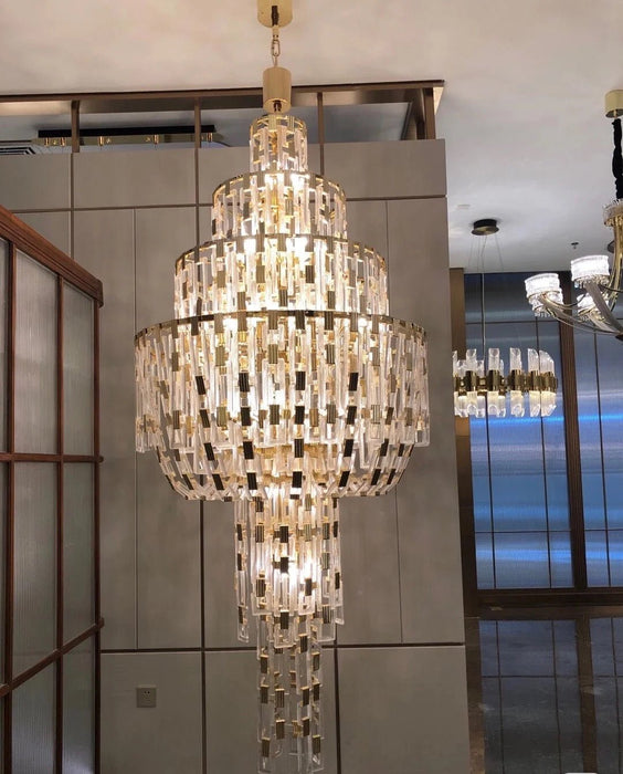 Luxury Multi-tiered Crystal Glass Buckles Chandelier for High-ceiling