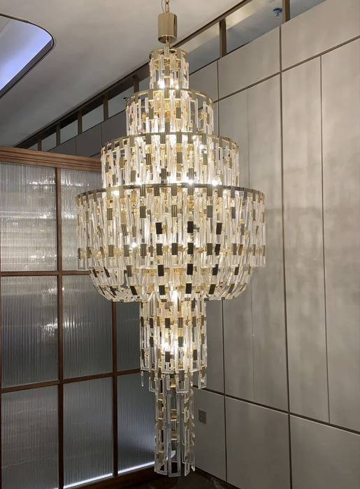 Luxury Multi-tiered Crystal Glass Buckles Chandelier for High-ceiling