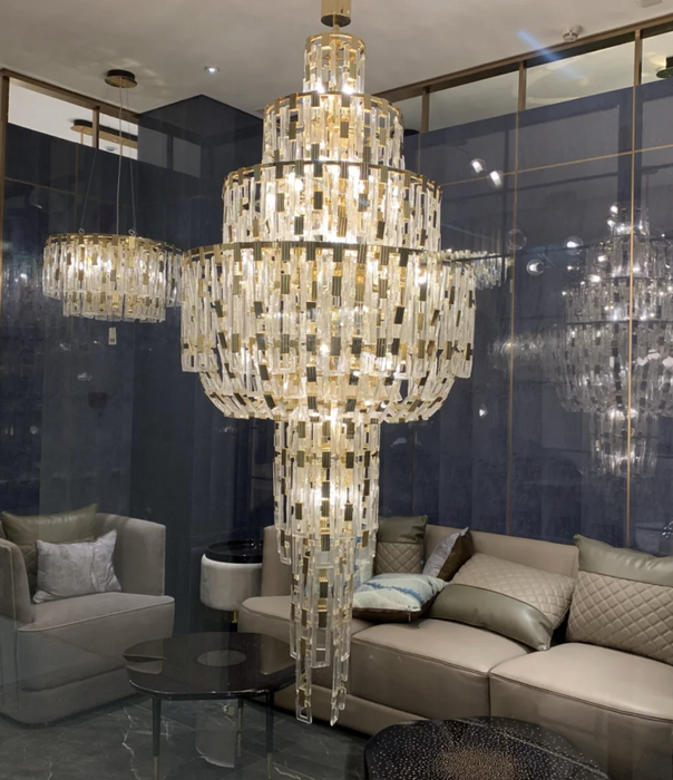 Luxury Multi-tiered Crystal Glass Buckles Chandelier for High-ceiling