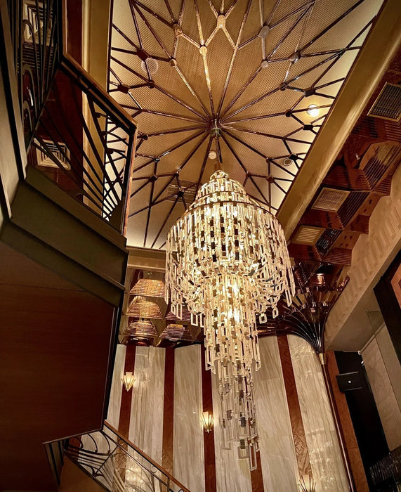 Luxury Multi-tiered Crystal Glass Buckles Chandelier for High-ceiling