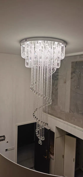 Oversized Modern Cascade Spiral Crystal Staircase Chandelier For Duplex Building