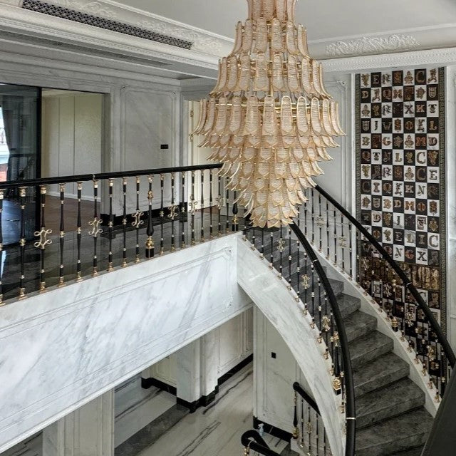 Extra Large Luxury Multi-tier Gold Pendant Glass Chandelier for Stairs/Large High-ceiling Room