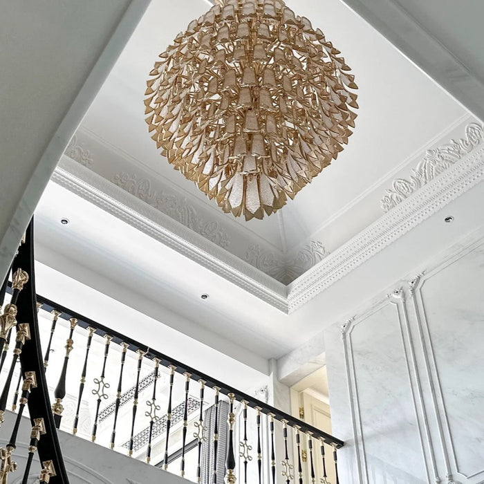 Extra Large Luxury Multi-tier Gold Pendant Glass Chandelier for Stairs/Large High-ceiling Room