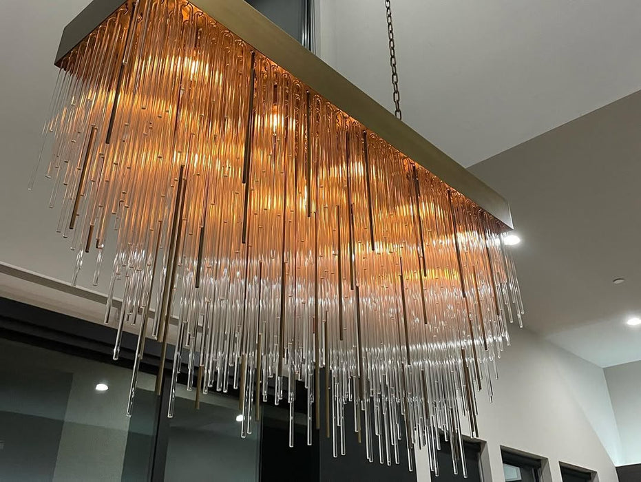 Modern Rectangular Waterfalls Glass Tubes Chandelier