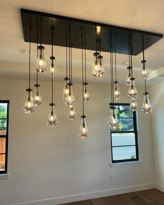 Modern Raindrop Crystal Chandelier with Rectangular Canopy