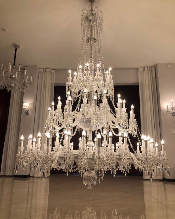 Light Luxury Classic Long Version Tiered Candle Light Crystal Chandelier for High-ceiling Rooms/Living Room