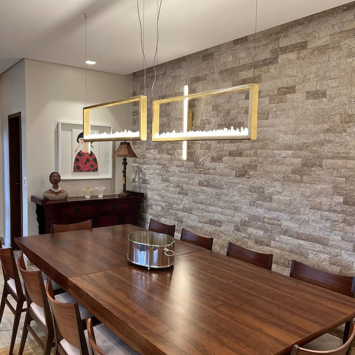 Modern Rectangular Natural Crystal Chandelier for Dining Room/Kitchen Island