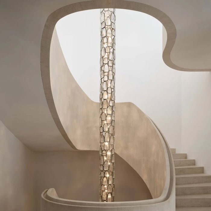 Extra Long Flush Mount Ripple Glass Chandelier for High-ceiling