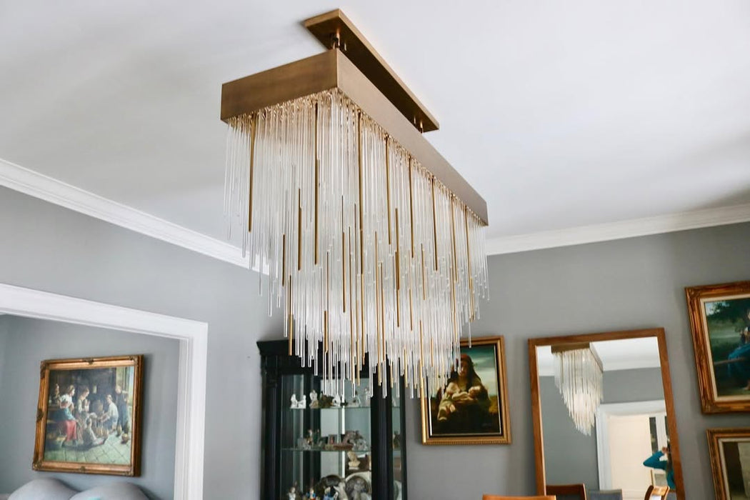 Modern Rectangular Waterfalls Glass Tubes Chandelier