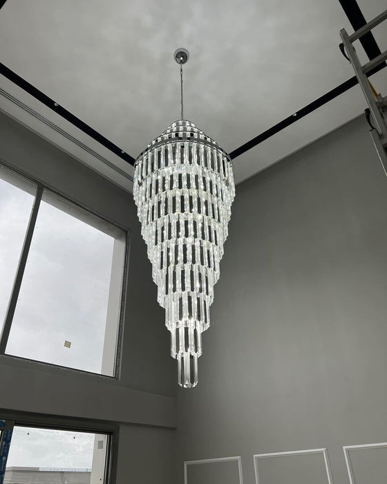 Modern Extra Large Pyramid-shape Crystal Chandelier for High-ceiling