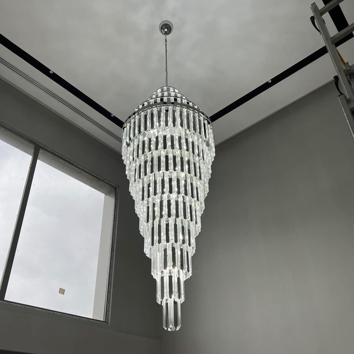 Modern Extra Large Pyramid-shape Crystal Chandelier for High-ceiling