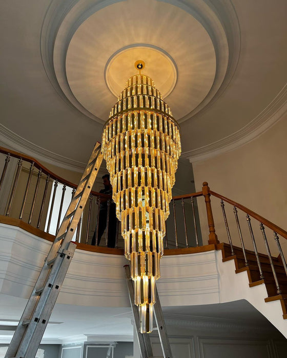 Modern Extra Large Pyramid-shape Crystal Chandelier for High-ceiling