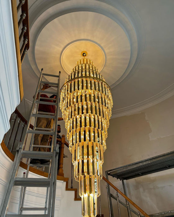 Modern Extra Large Pyramid-shape Crystal Chandelier for High-ceiling