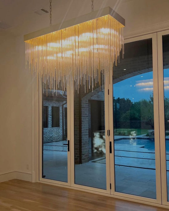 Modern Rectangular Waterfalls Glass Tubes Chandelier