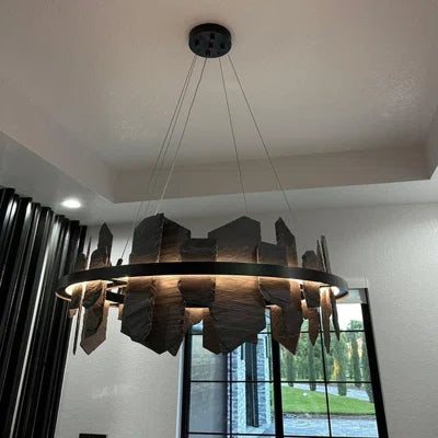 Designer Model Creative Black Rings Irregular Stone Decorative Chandelier for Living/Dining Room