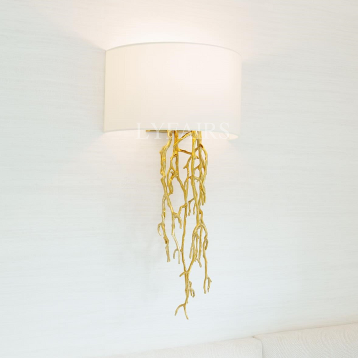 Modern Brass Branches Wall Lamp with White Lampshade