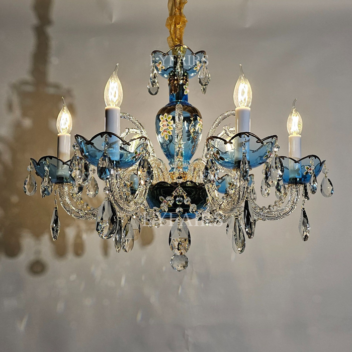 Lampadario di design francese romantico in cristallo blu, lampadario di arte moderna con ramo di candela per camera da letto/soggiorno/sala da pranzo