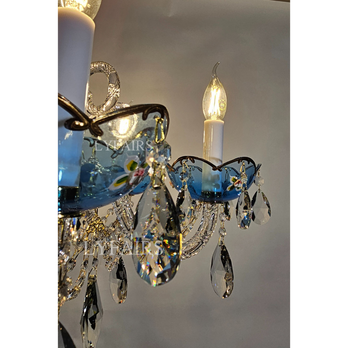 Lampadario di design francese romantico in cristallo blu, lampadario di arte moderna con ramo di candela per camera da letto/soggiorno/sala da pranzo