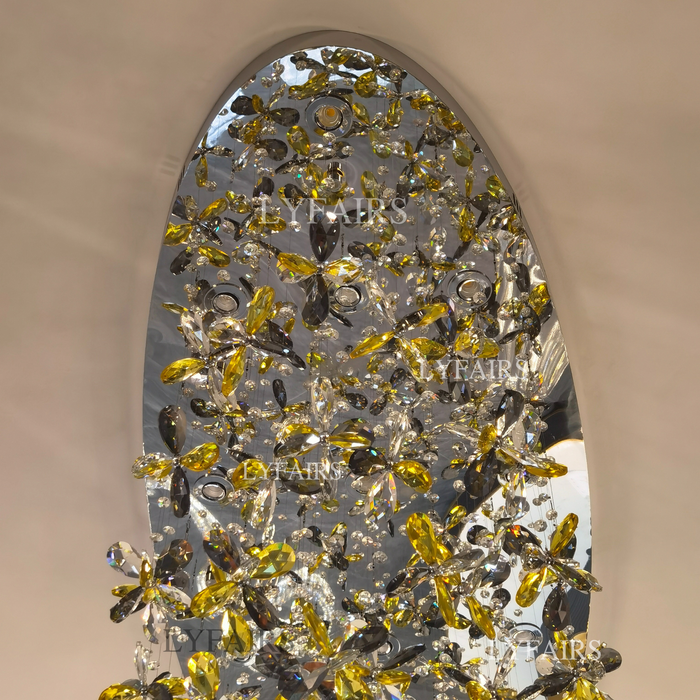 Modern Luxury Floating Floral Yellow Crystal Chandelier for Dining Room/Kitchen Island/Bar Table