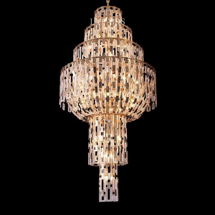 Luxury Multi-tiered Crystal Glass Buckles Chandelier for High-ceiling