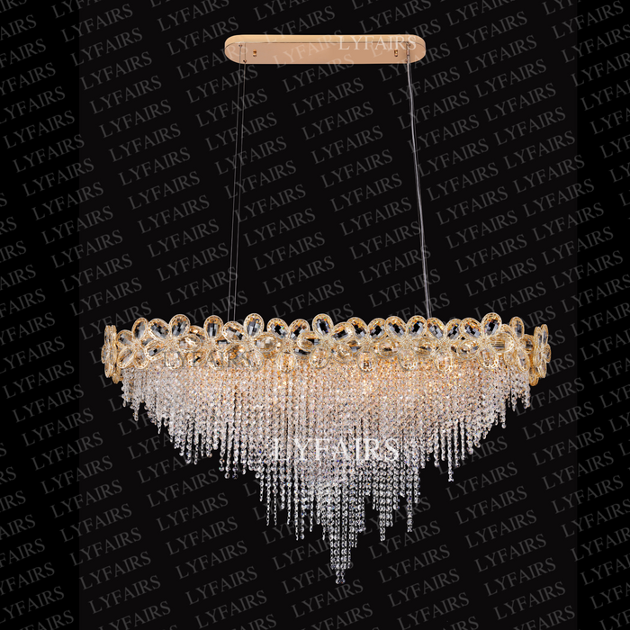 Modern Rectangular Flower Crystal Tassel Chandelier for Dining Room/Kitchen Island