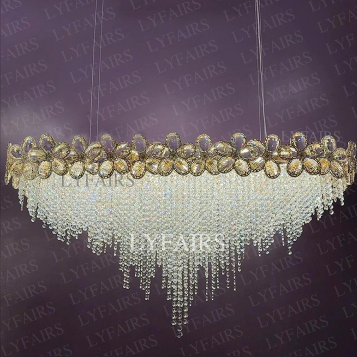 Modern Rectangular Flower Crystal Tassel Chandelier for Dining Room/Kitchen Island