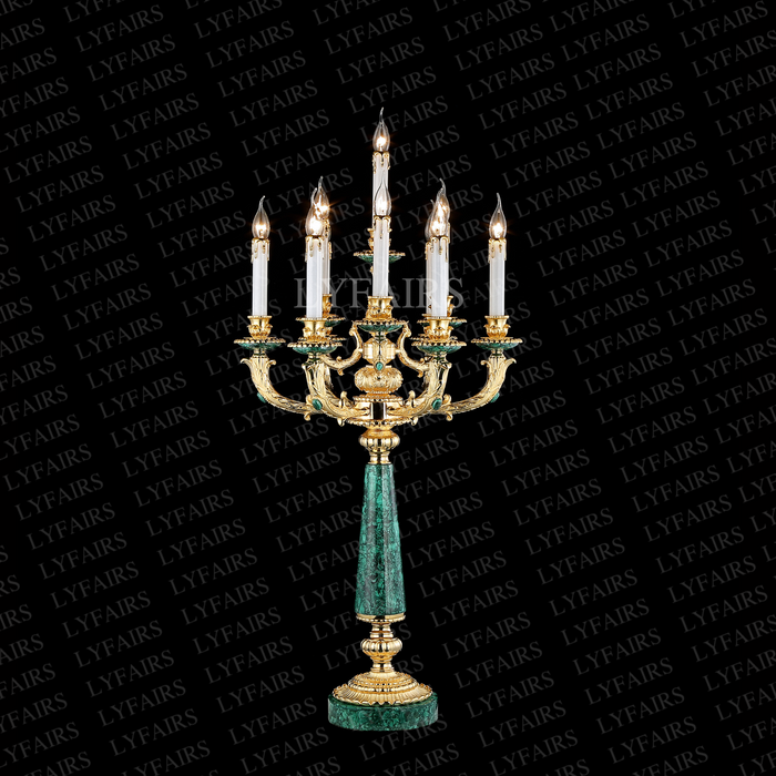 Luxury Vintage Top De-Waxed Crafted 10-Candle Malachite Table Lamp