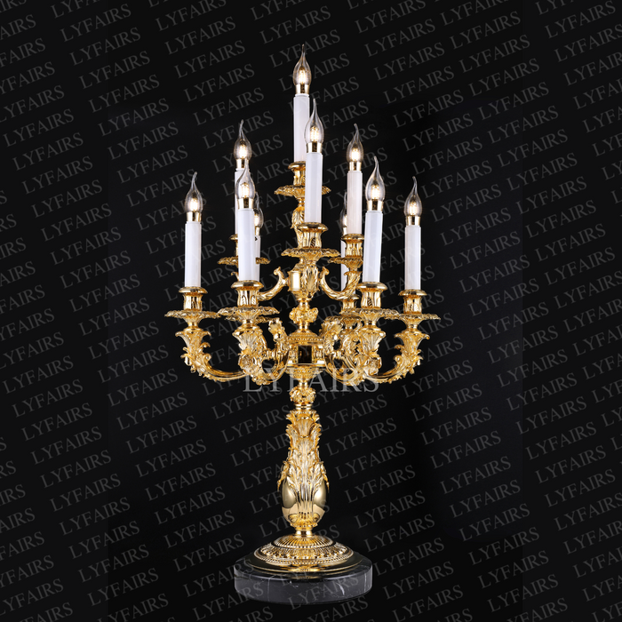 Luxury Vintage Top De-Waxed Crafted 10-Candle Brass Table Lamp