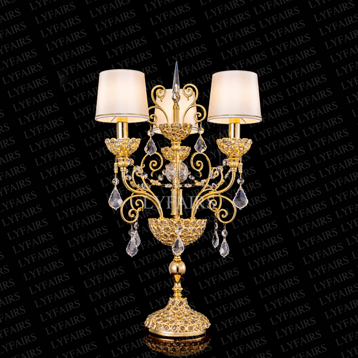 Luxury Vintage 3-Arm Brass Table Lamp with Lampshades