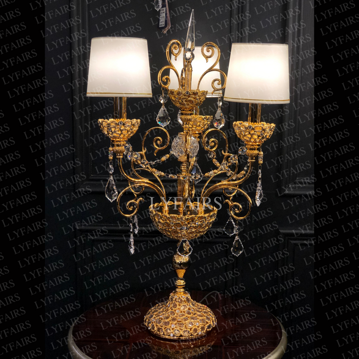 Luxury Vintage 3-Arm Brass Table Lamp with Lampshades