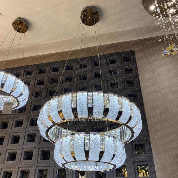 Modern 1/2-Ring Crystal Wheel Chandelier for Low-ceiling