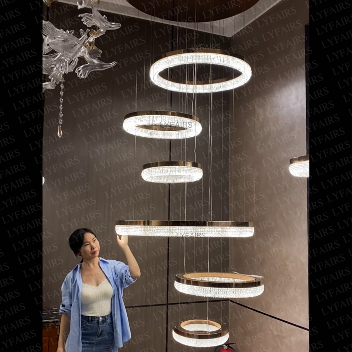 Modern Minimalist Rings Round/Oval Crystal Chandelier for High/Low-ceiling