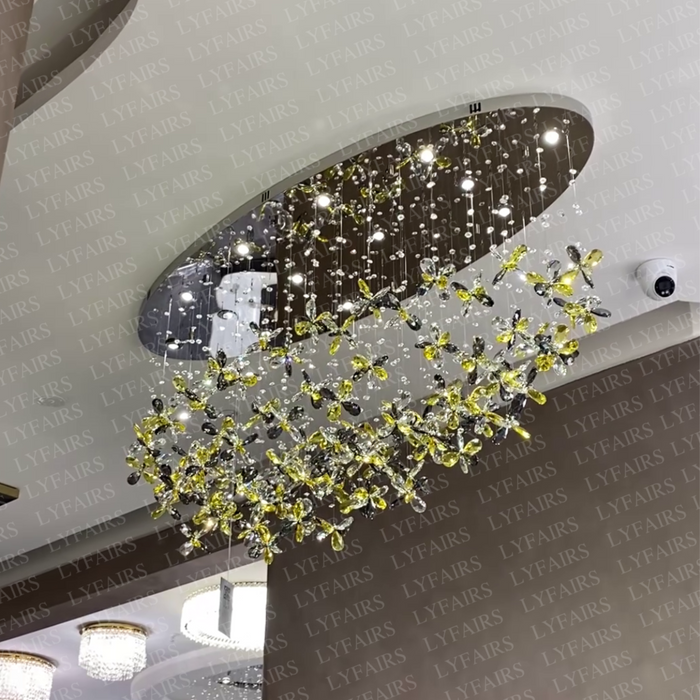 Modern Luxury Floating Floral Yellow Crystal Chandelier for Dining Room/Kitchen Island/Bar Table