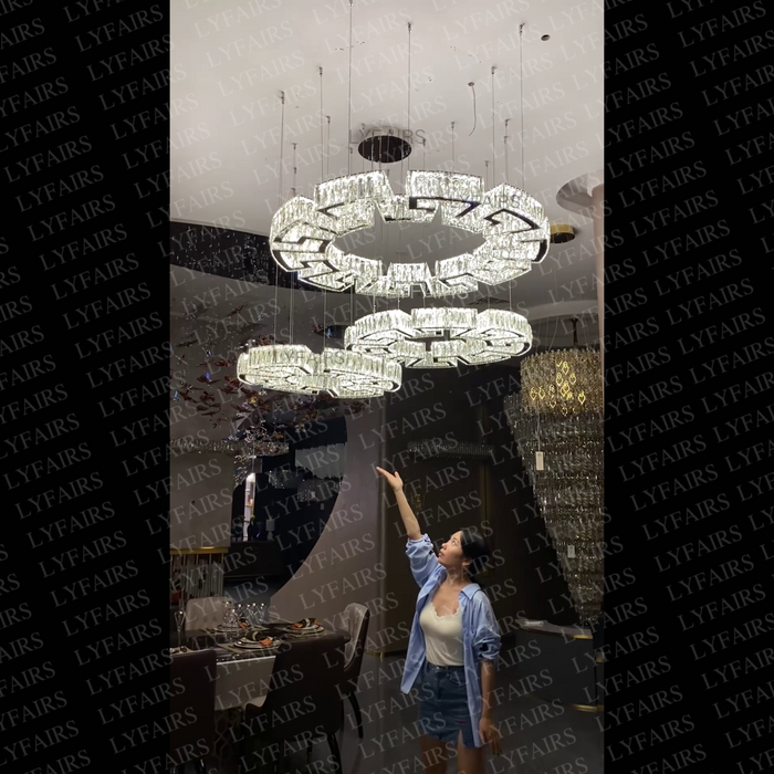 Modern Round Gear/Rectangular Mazes Crystal Chandelier for Low-ceiling