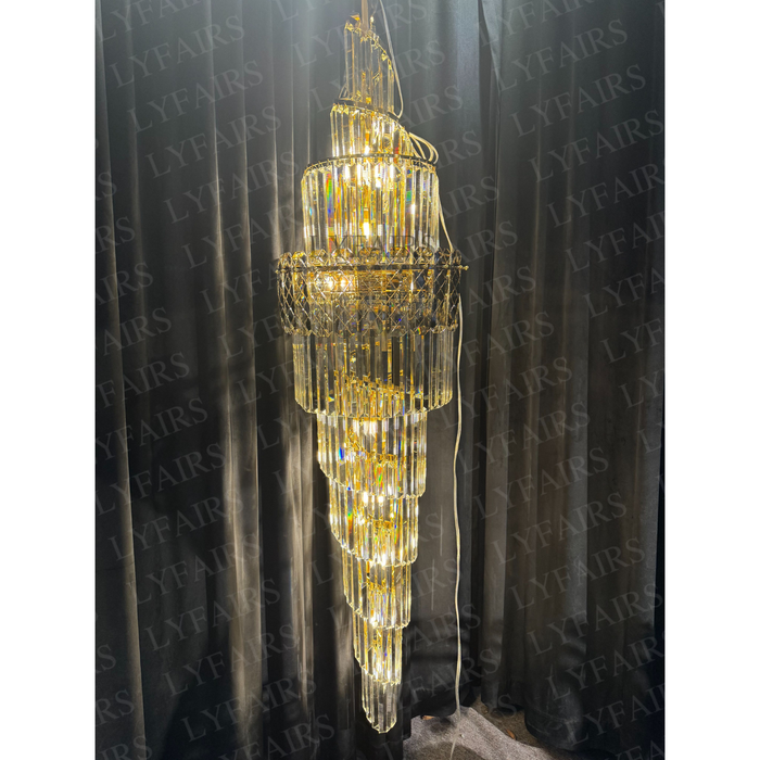 Spiral High Ceiling Light Fixture Long Crystal Chandelier For Foyer Staircase/ Living Room