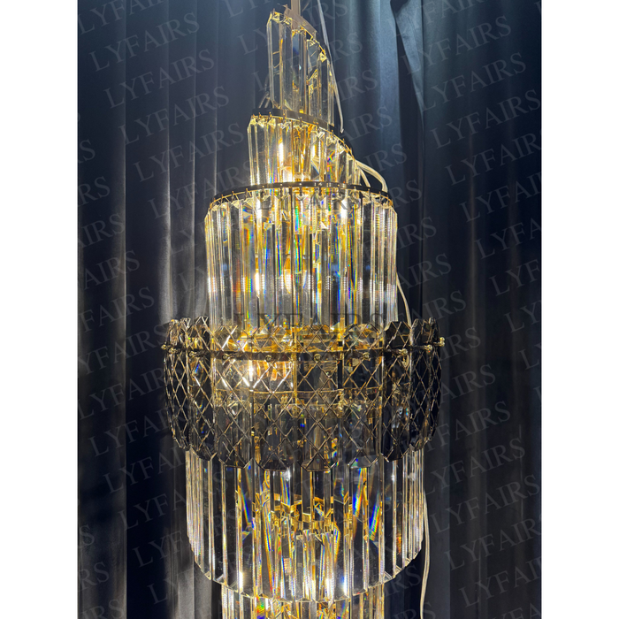 Spiral High Ceiling Light Fixture Long Crystal Chandelier For Foyer Staircase/ Living Room