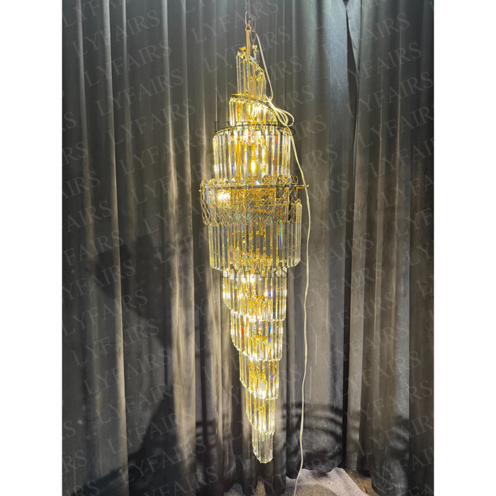 Spiral High Ceiling Light Fixture Long Crystal Chandelier For Foyer Staircase/ Living Room