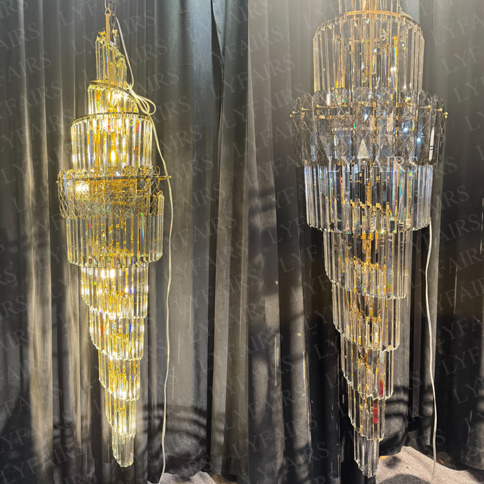 Spiral High Ceiling Light Fixture Long Crystal Chandelier For Foyer Staircase/ Living Room