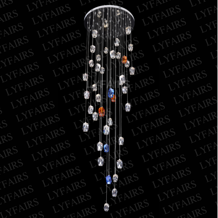 Modern Floating Clear/Blue/Amber Irregular Crystal Chandelier for High-ceiling