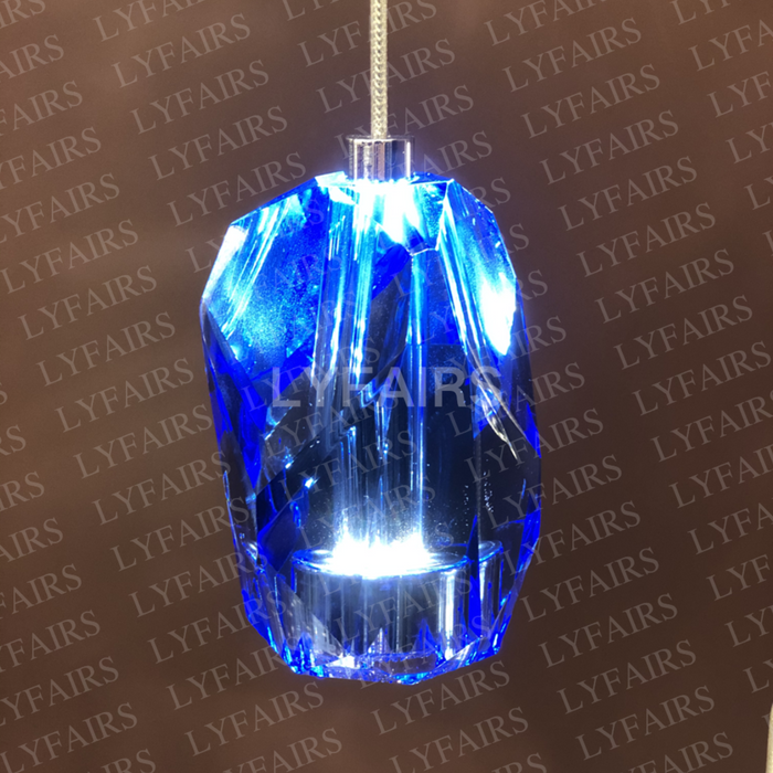 Modern Floating Clear/Blue/Amber Irregular Crystal Chandelier for High-ceiling