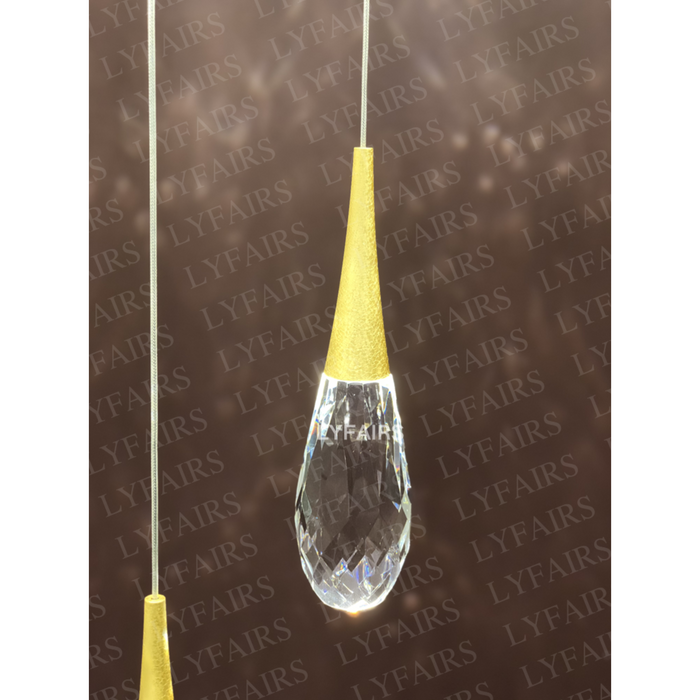 Modern Exquisite Floating Crystal Waterdrop Chandelier with Gold Leaf Gilding for High-ceiling