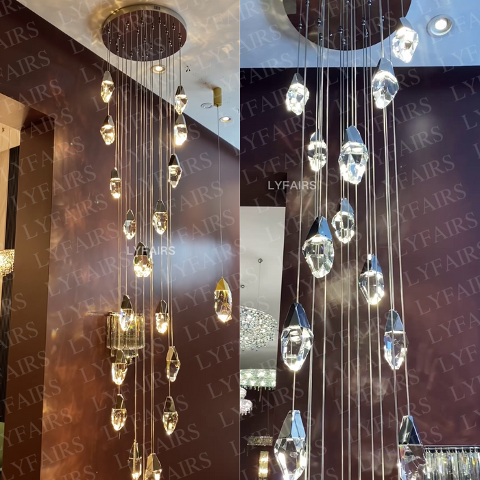 Modern Floating Diamond Crystal Chandelier for High-ceiling