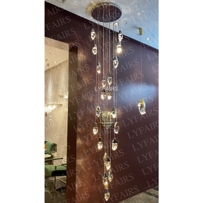 Modern Floating Diamond Crystal Chandelier for High-ceiling