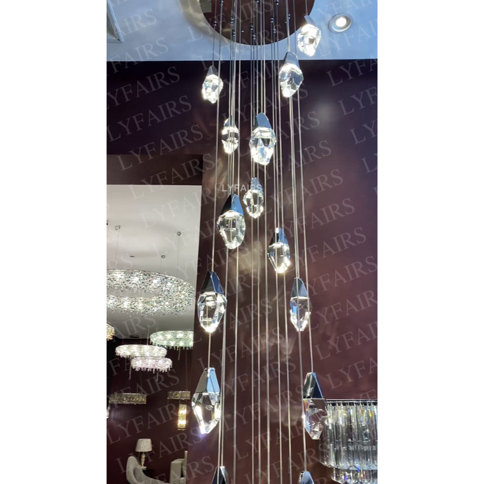 Modern Floating Diamond Crystal Chandelier for High-ceiling