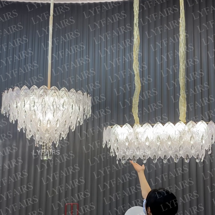 Modern Glass Shell Crystal Raindrop Chandelier Set for Low-ceiling