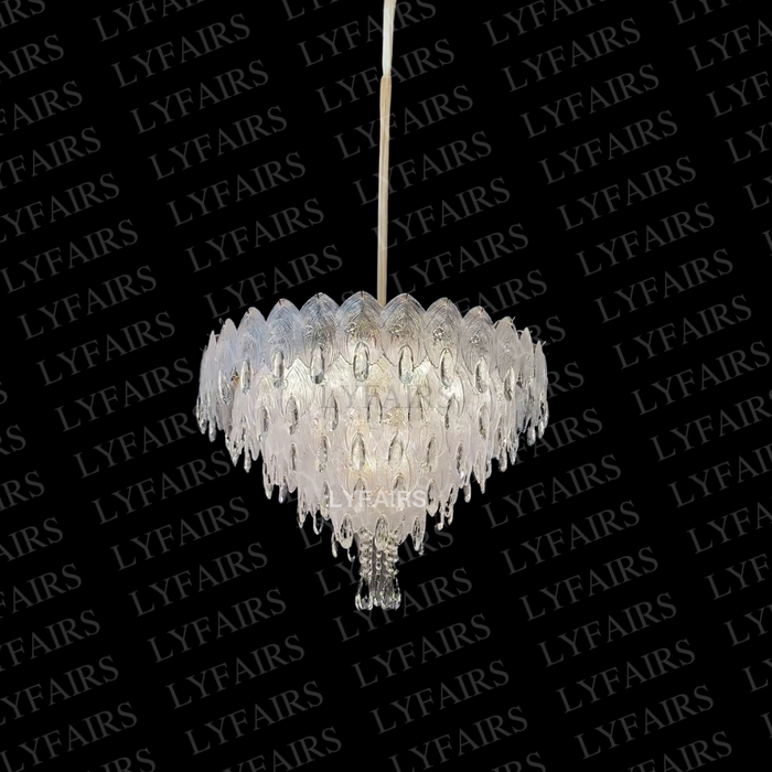 Modern Glass Shell Crystal Raindrop Chandelier Set for Low-ceiling